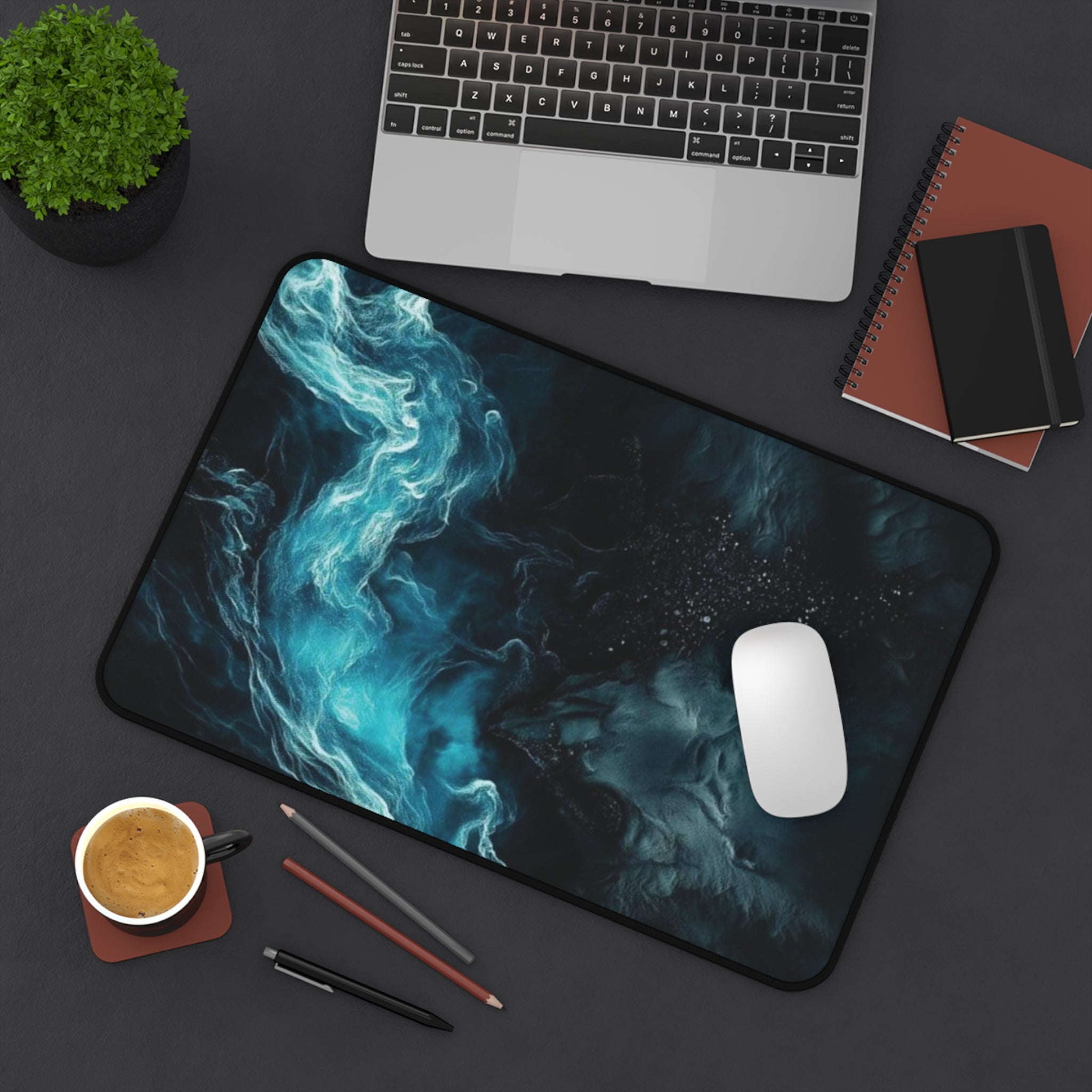 Blue Smoke Abstract Desk Mat