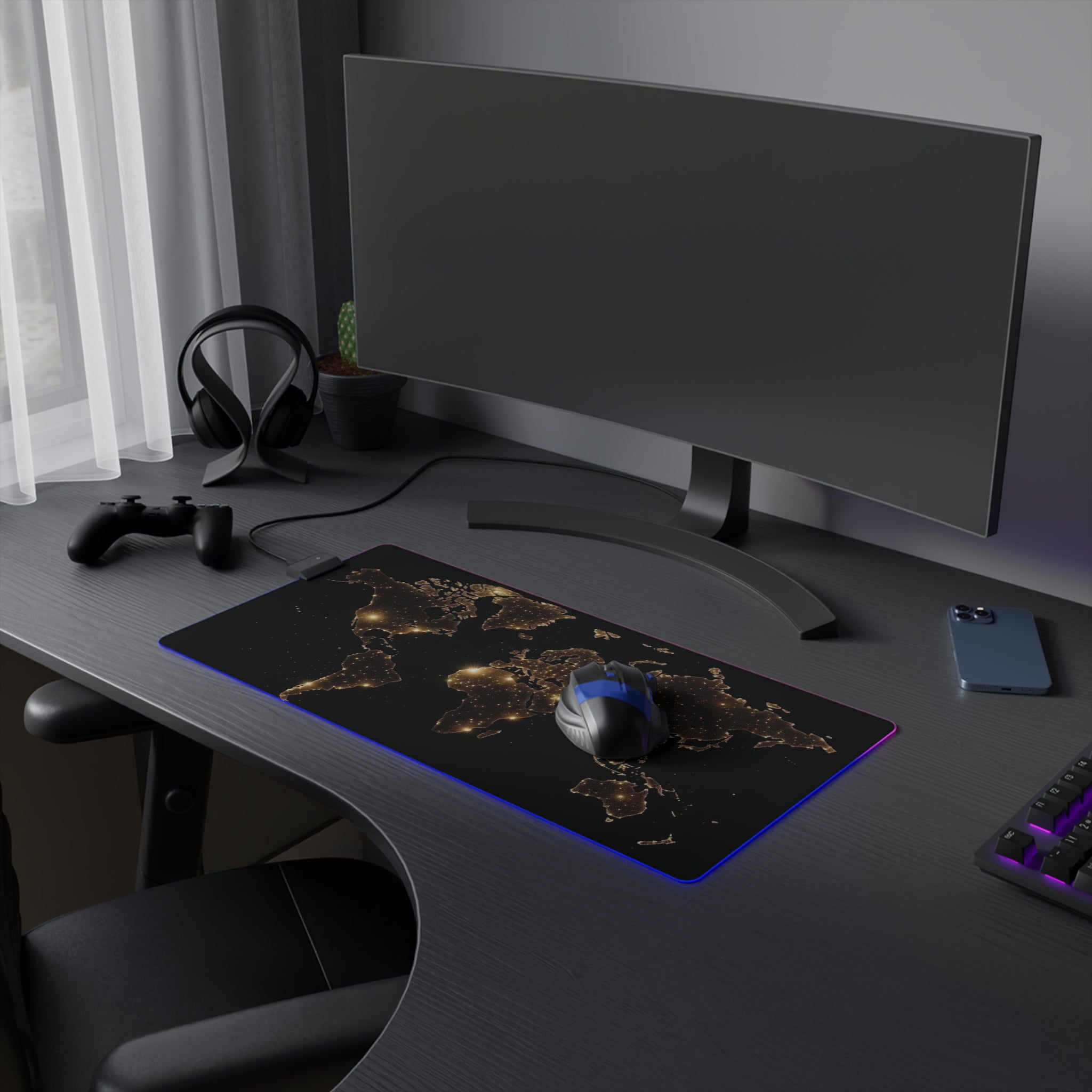 black and gold map LED Gaming Mouse Pad